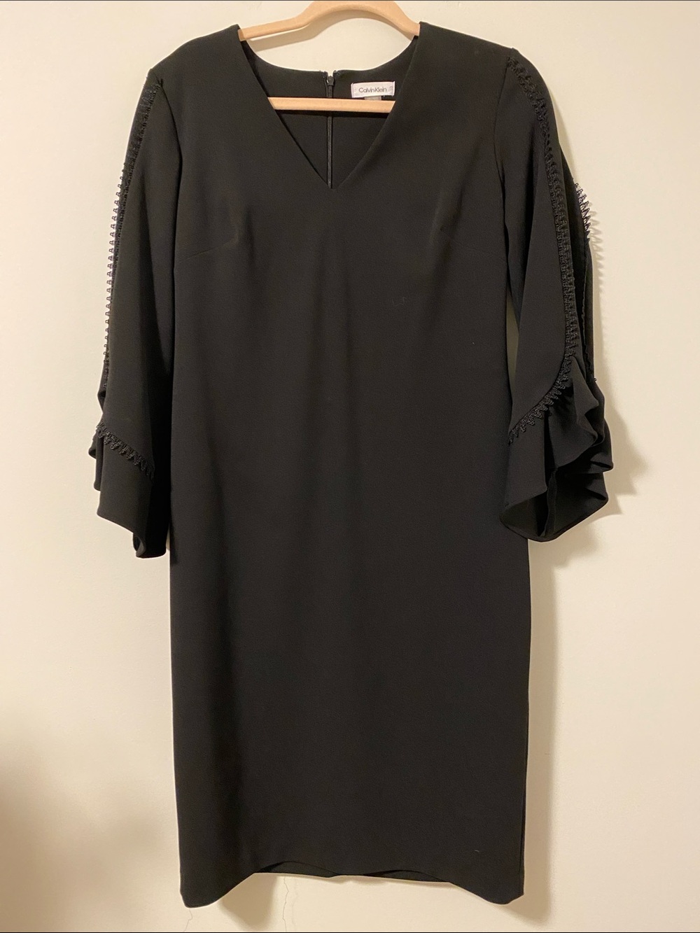 Calvin Klein Black Midi Dress with Ruffle Bell Sleeves